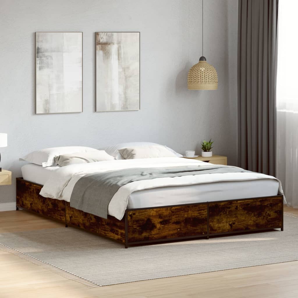 vidaXL Bed Frame without Mattress Smoked Oak 140x200 cm