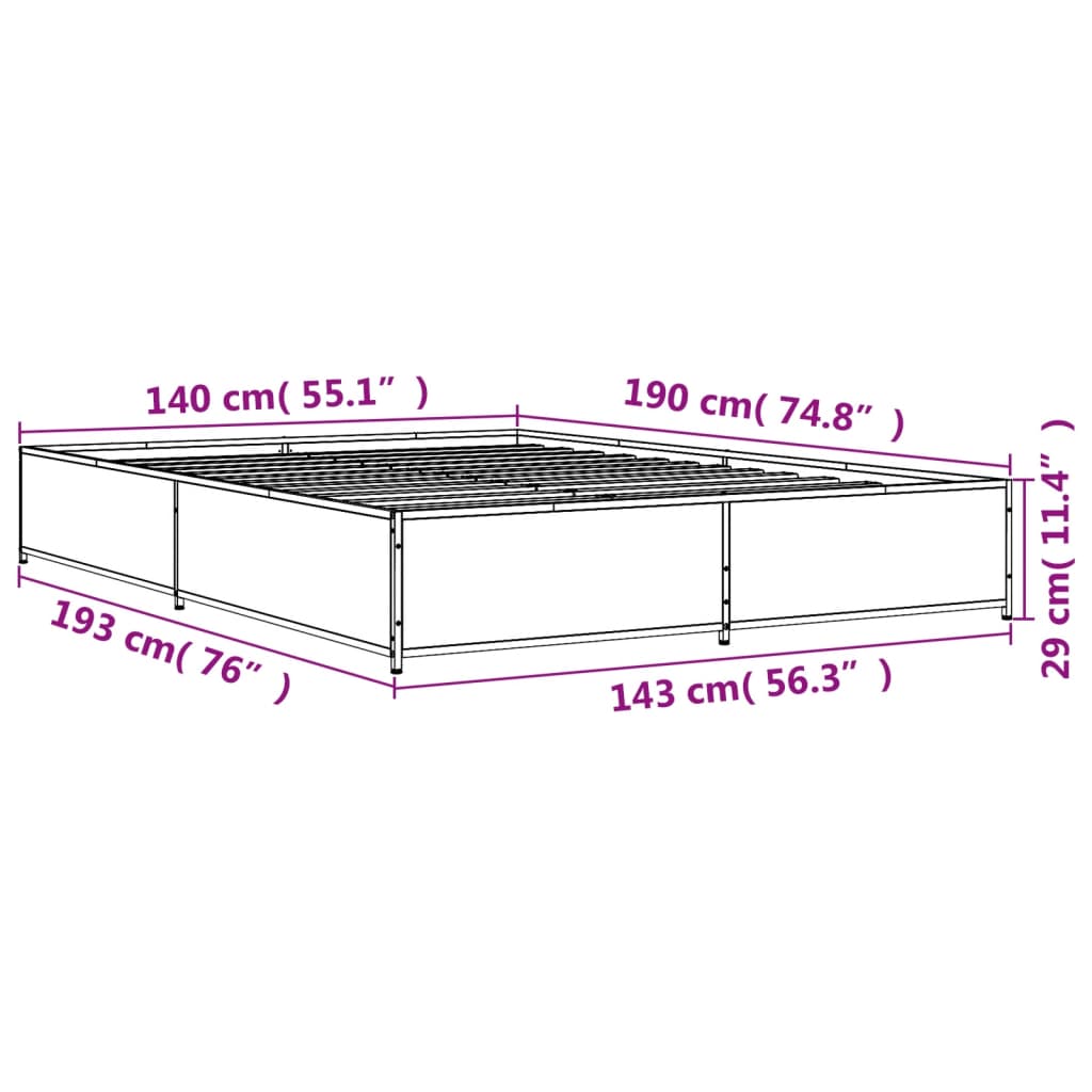 vidaXL Bed Frame without Mattress Sonoma Oak 140x190 cm