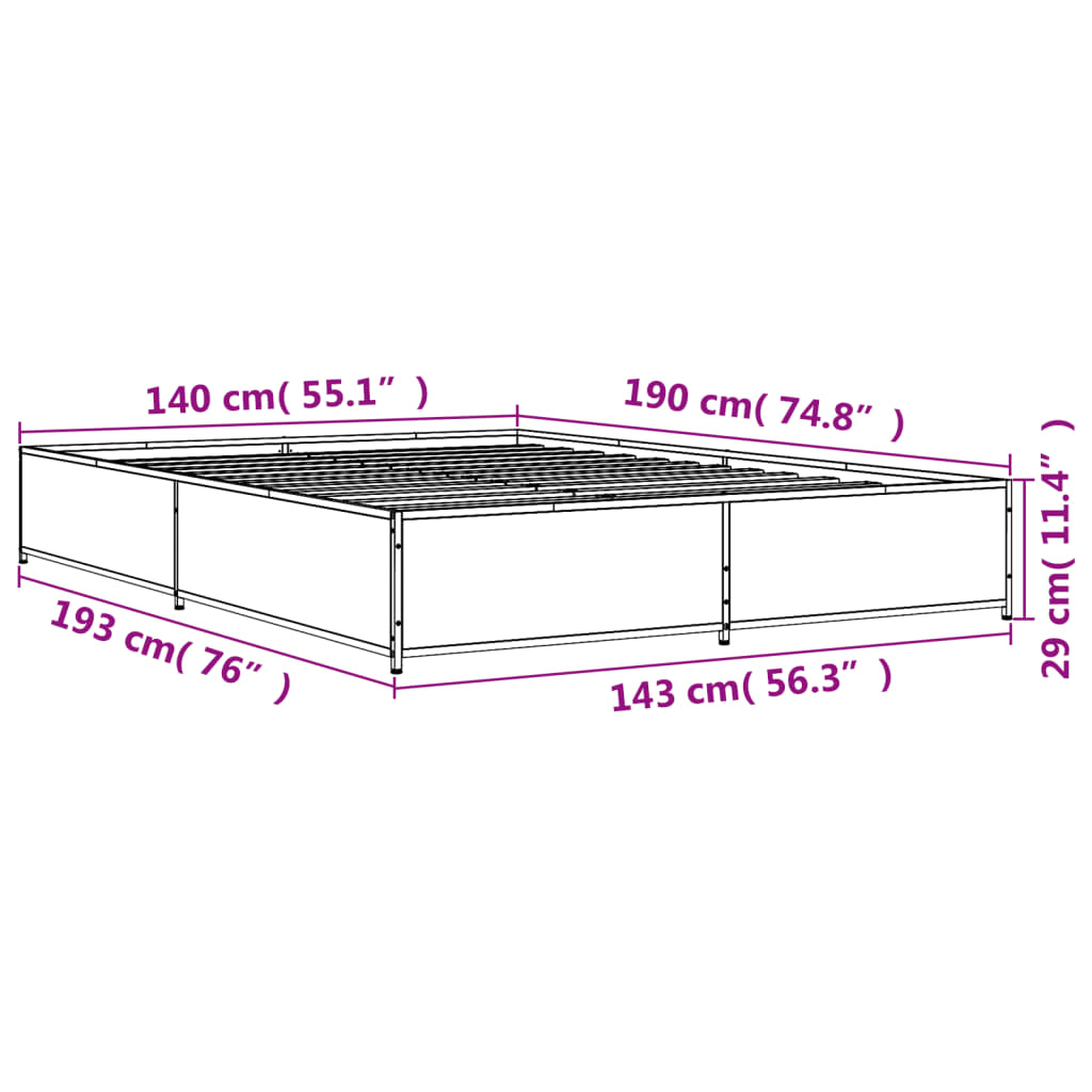 vidaXL Bed Frame without Mattress Brown Oak 140x190 cm