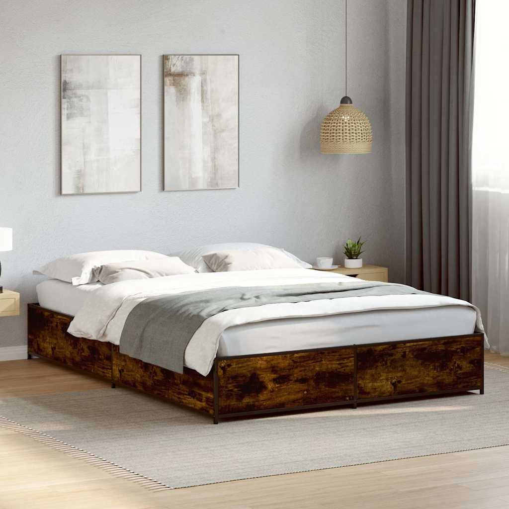 Bed Frame without Mattress Smoked Oak 135x190 cm Double