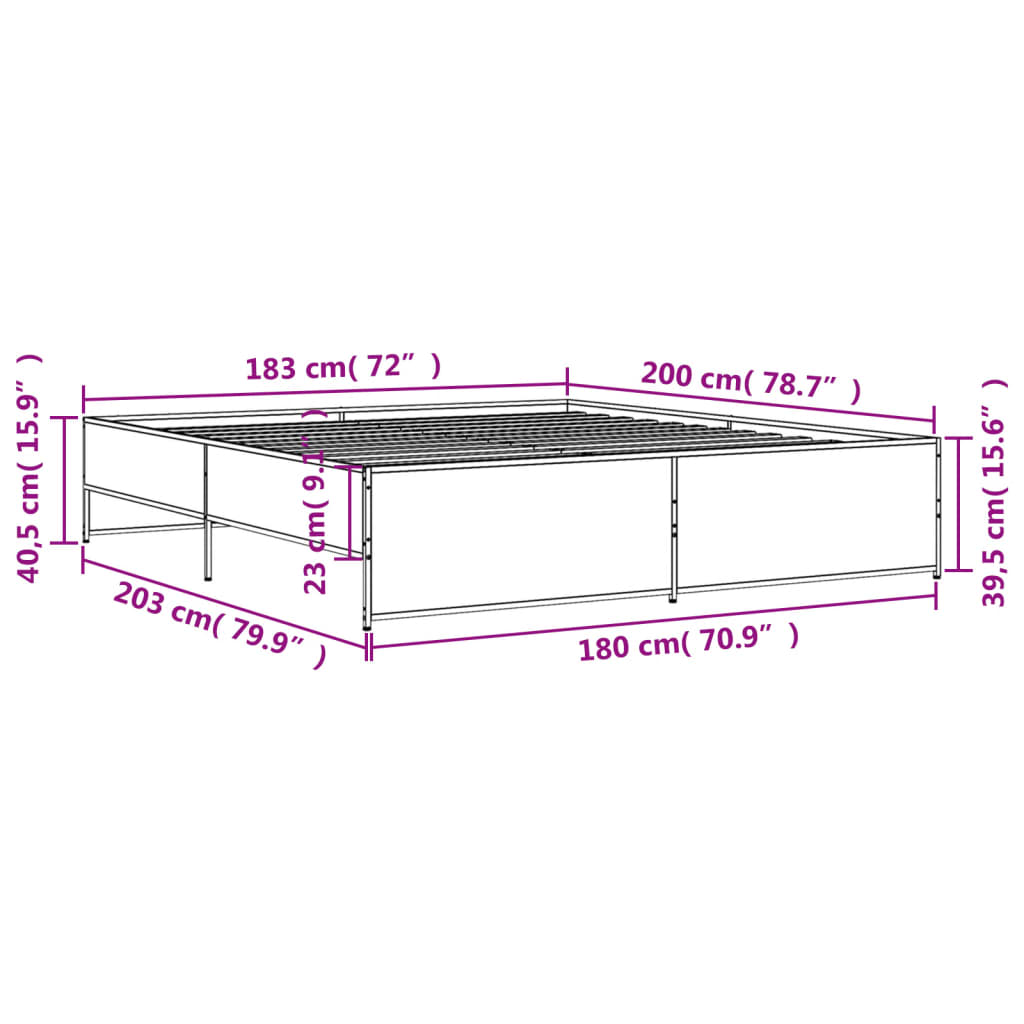 vidaXL Bed Frame without Mattress Sonoma Oak 180x200 cm Super King