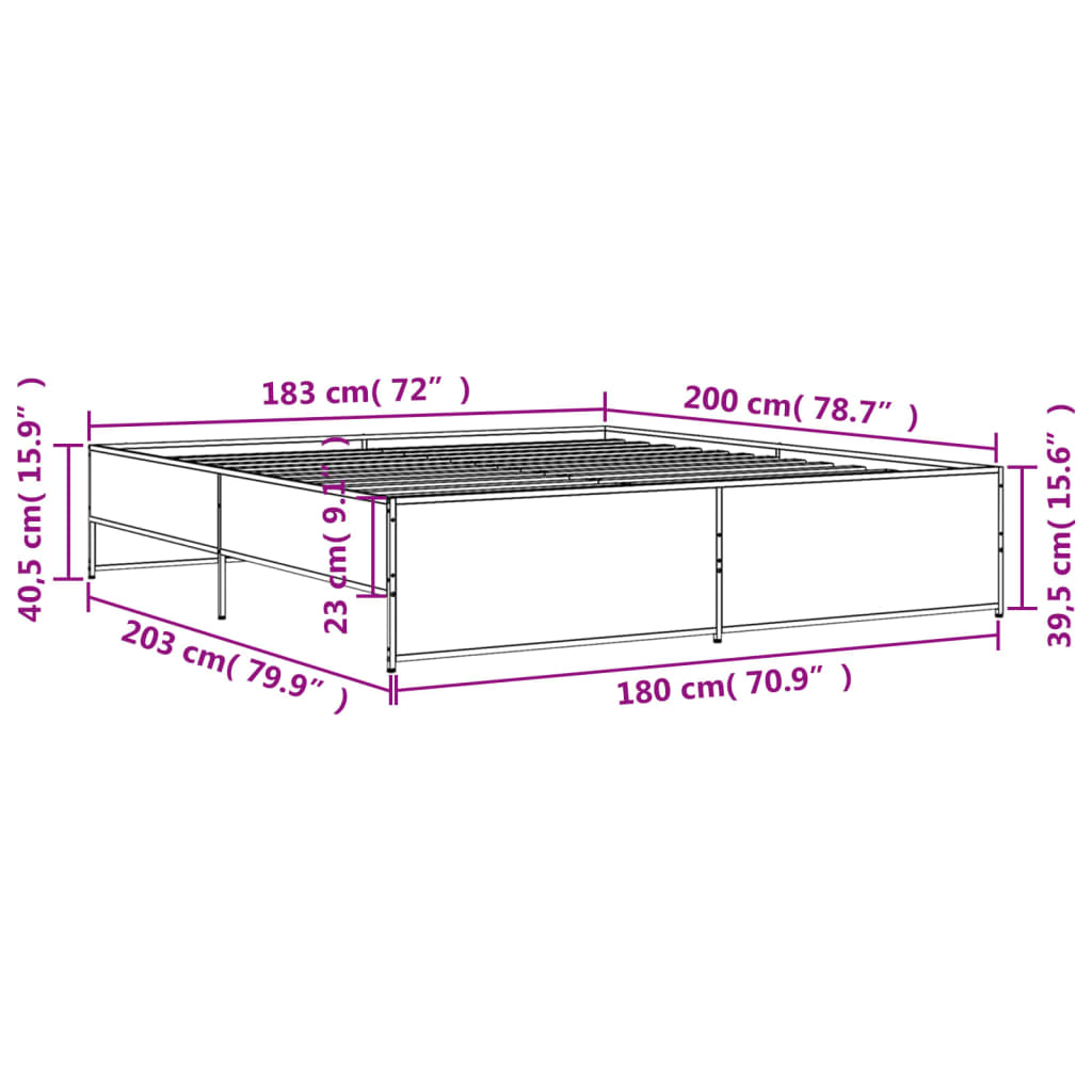 vidaXL Bed Frame without Mattress Grey Sonoma 180x200 cm Super King