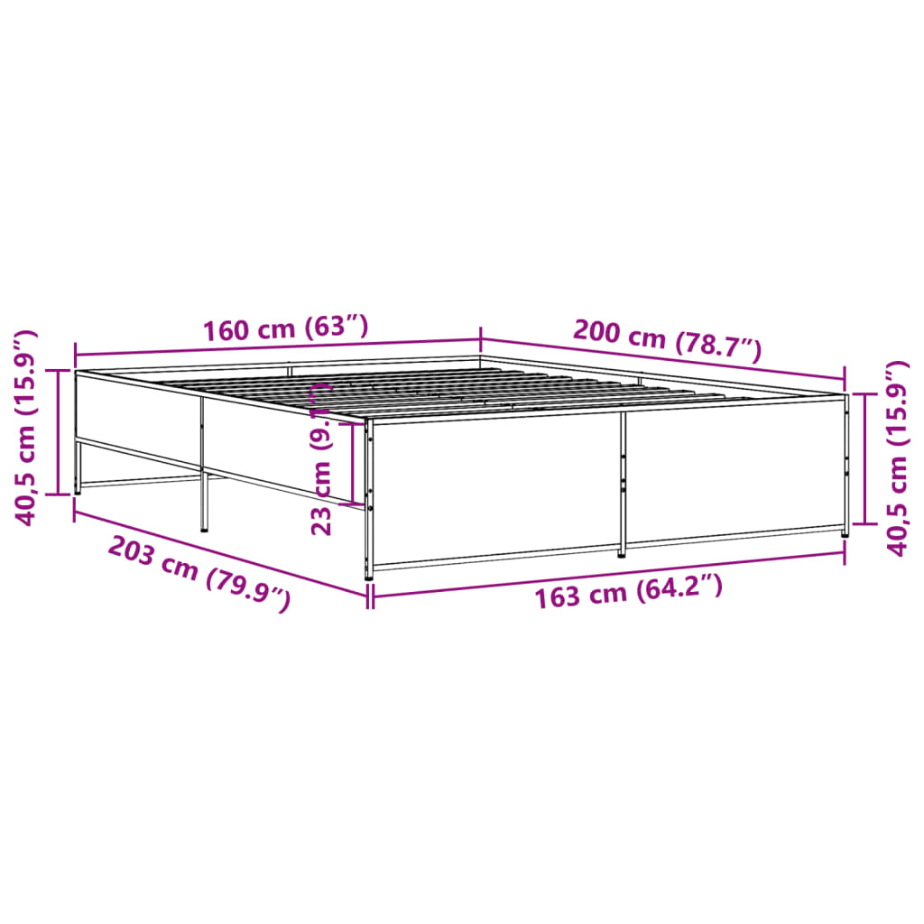 vidaXL Bed Frame without Mattress Black 160x200 cm