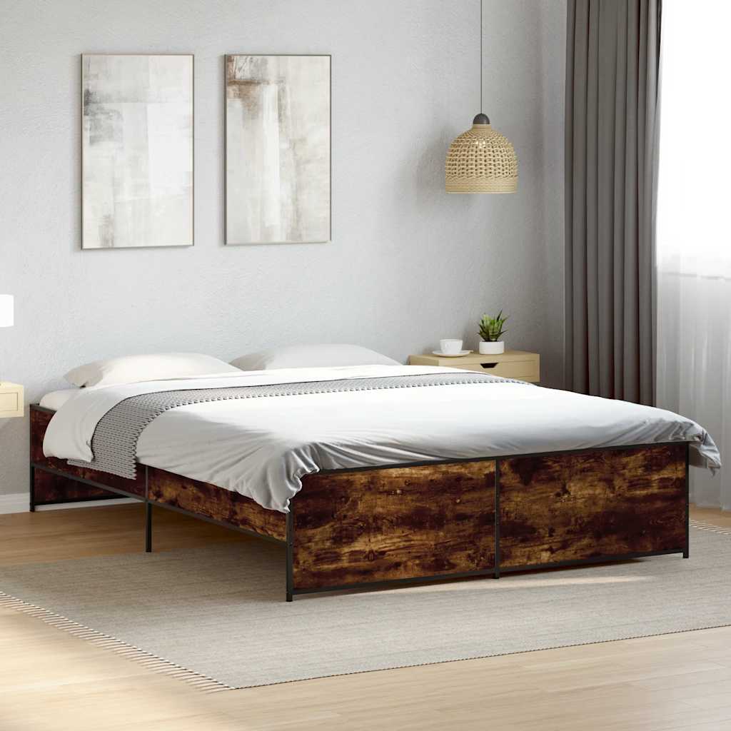 Bed Frame without Mattress Smoked Oak 150x200 cm King Size