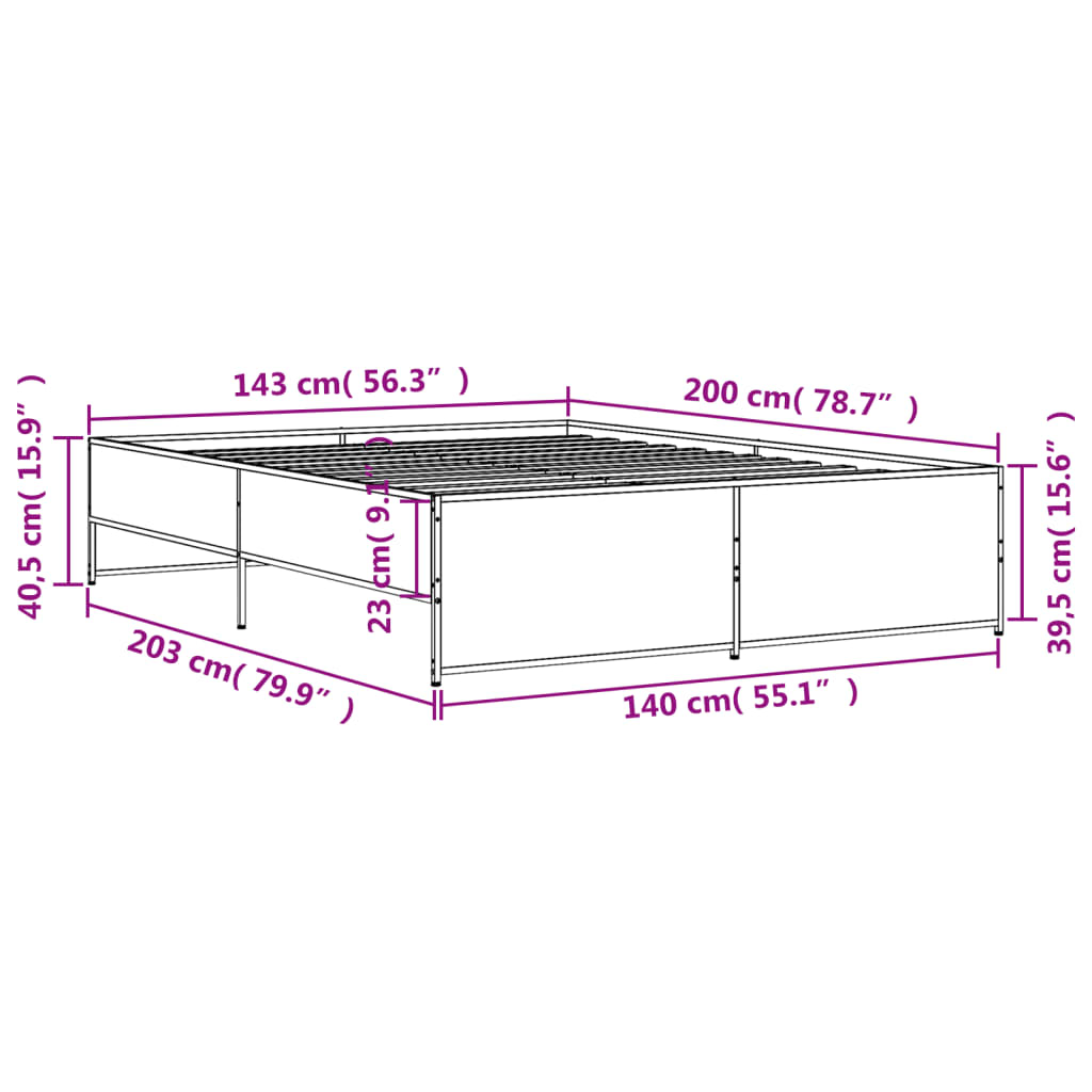 vidaXL Bed Frame without Mattress Sonoma Oak 140x200 cm