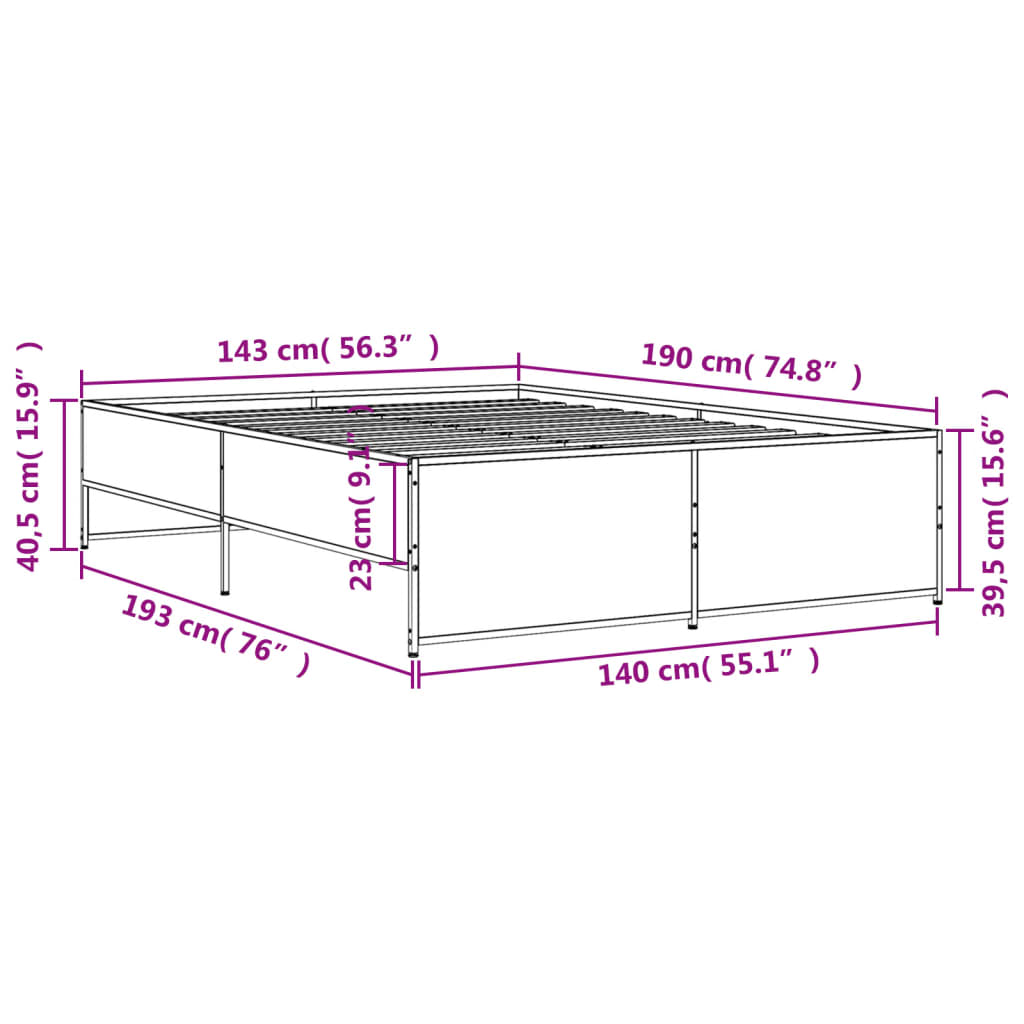 Bed Frame without Mattress Black 140x190 cm