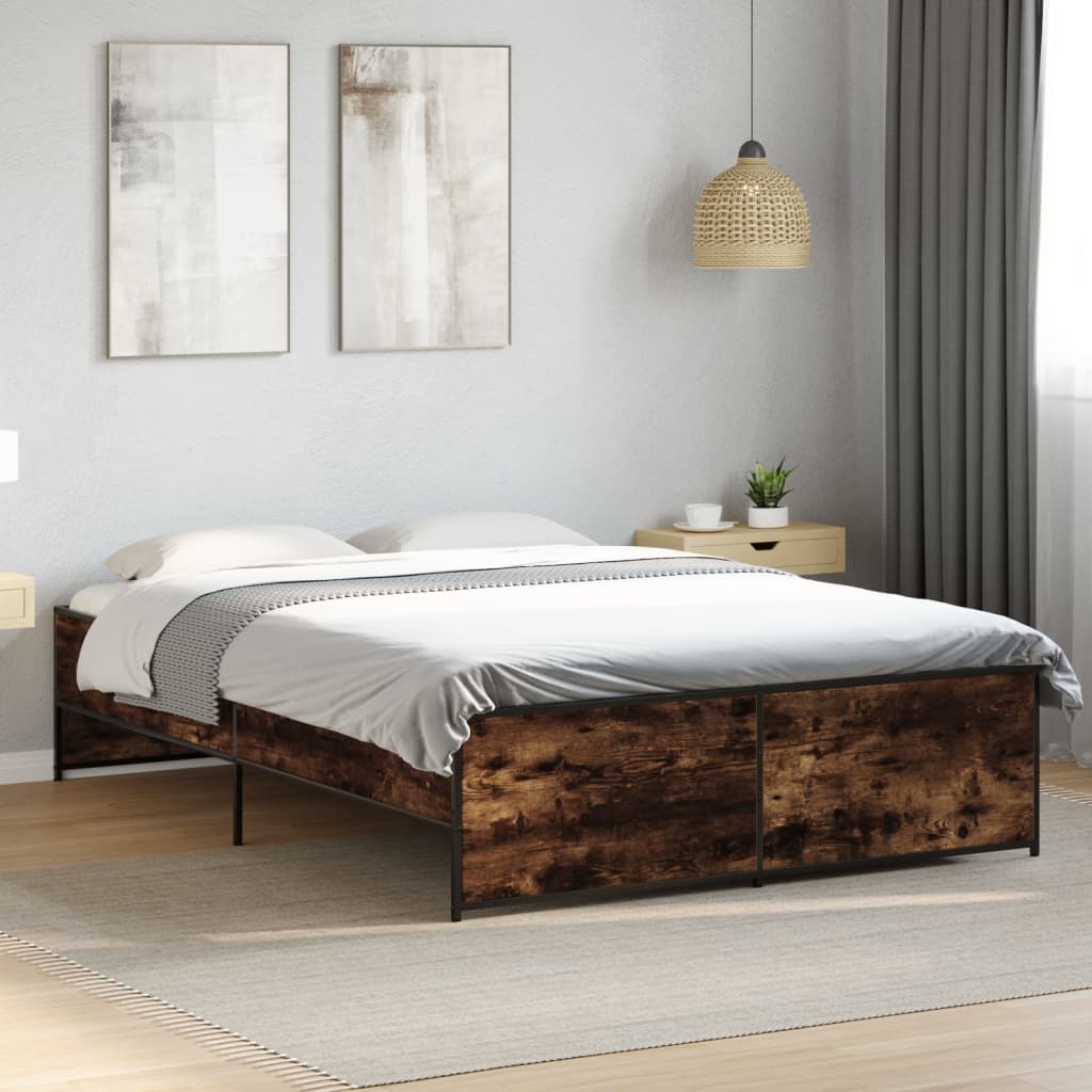 vidaXL Bed Frame without Mattress Smoked Oak 135x190 cm Double