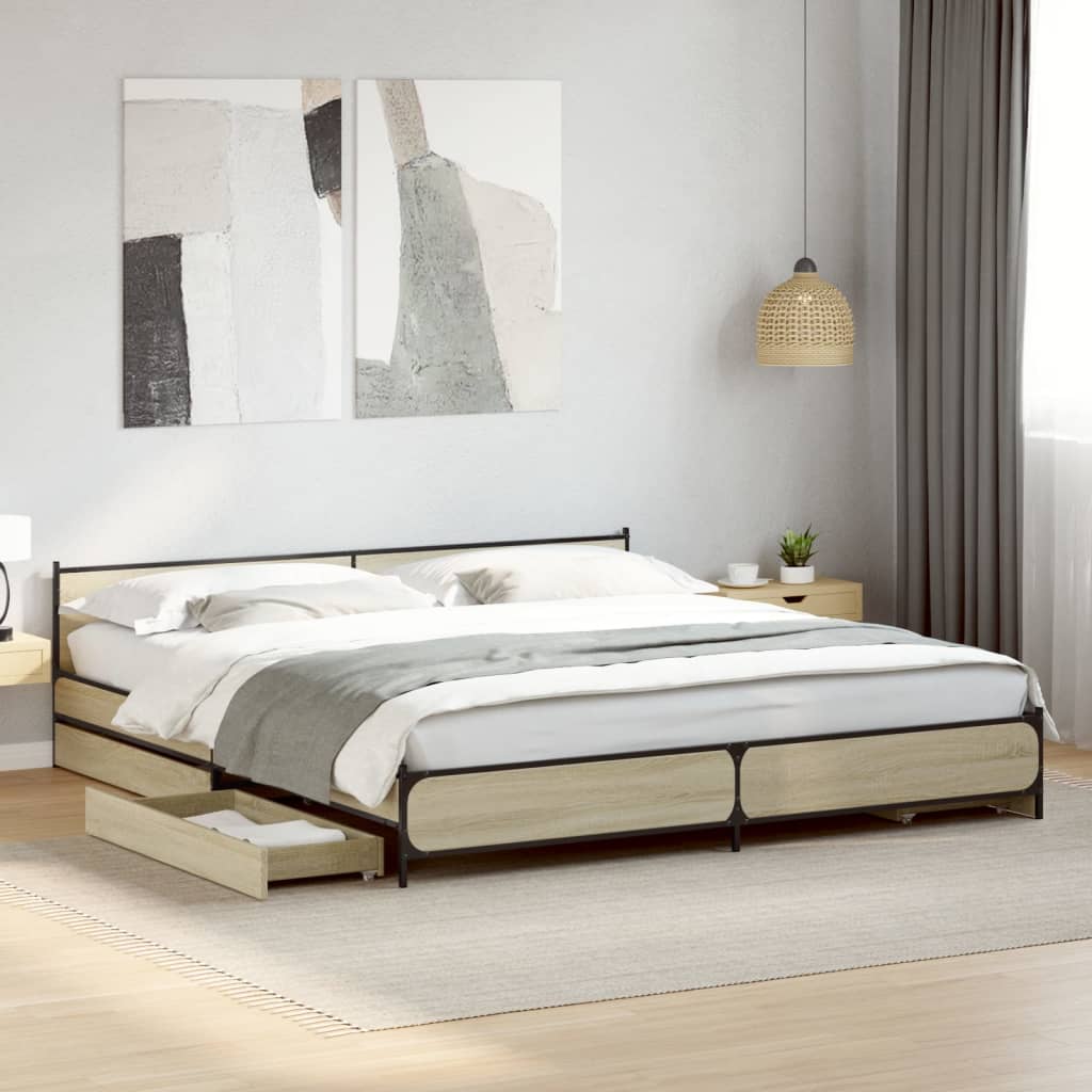 vidaXL Bed Frame with Drawers without Mattress Sonoma Oak 200x200 cm