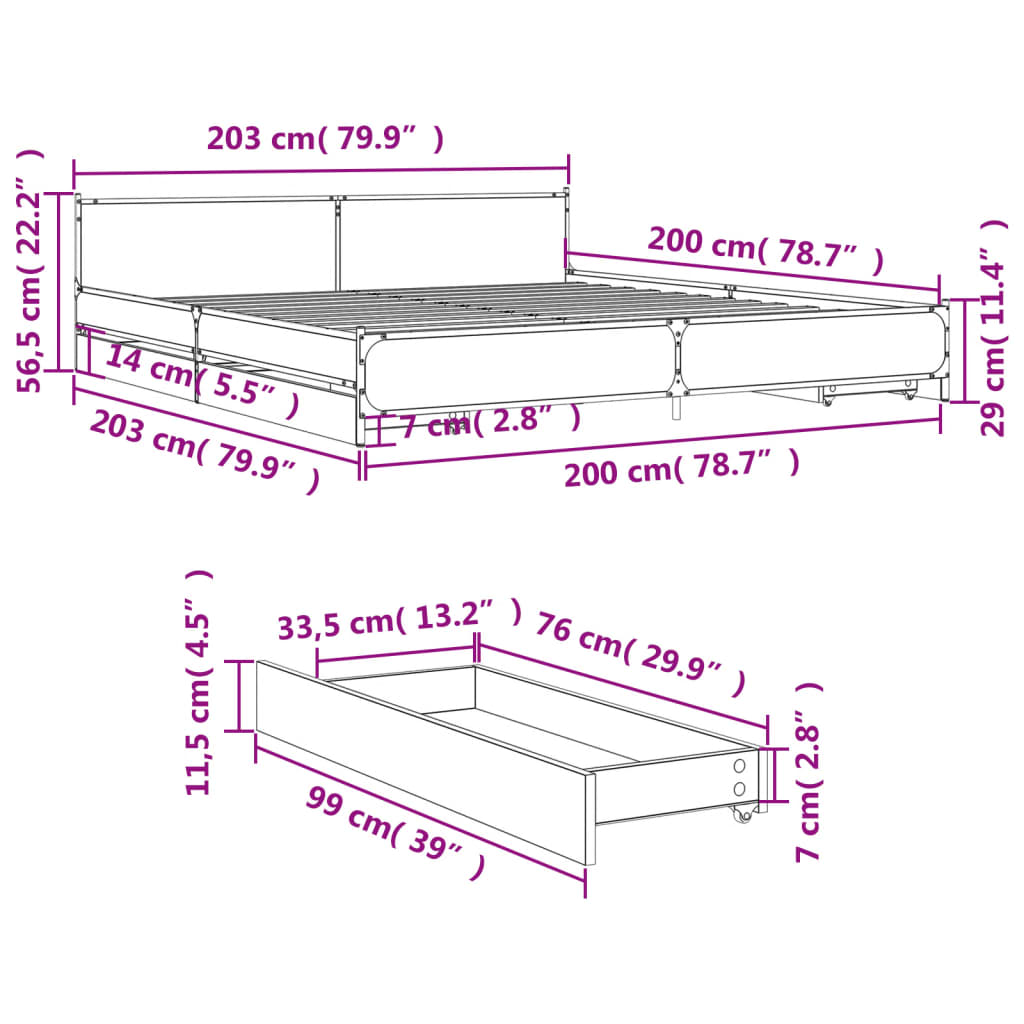 vidaXL Bed Frame with Drawers without Mattress Sonoma Oak 200x200 cm