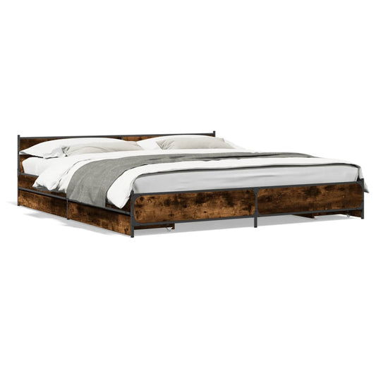 vidaXL Bed Frame with Drawers Smoked Oak 180x200 cm Super King Engineered Wood