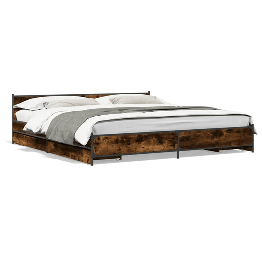 vidaXL Bed Frame with Drawers without Mattress Smoked Oak 180x200 cm Super King