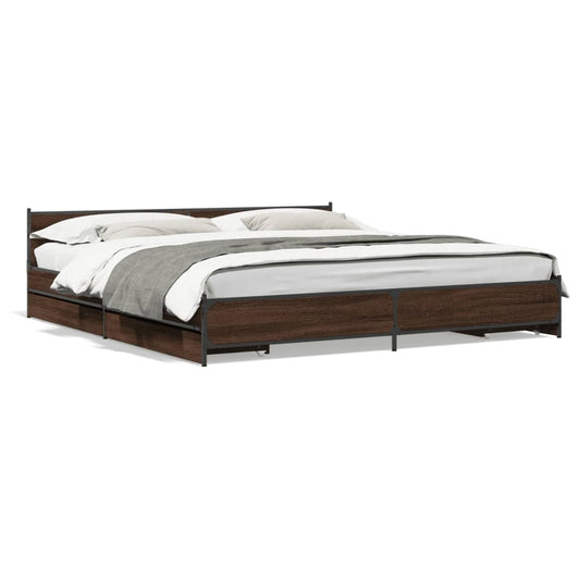 vidaXL Bed Frame with Drawers without Mattress Brown Oak 180x200 cm Super King