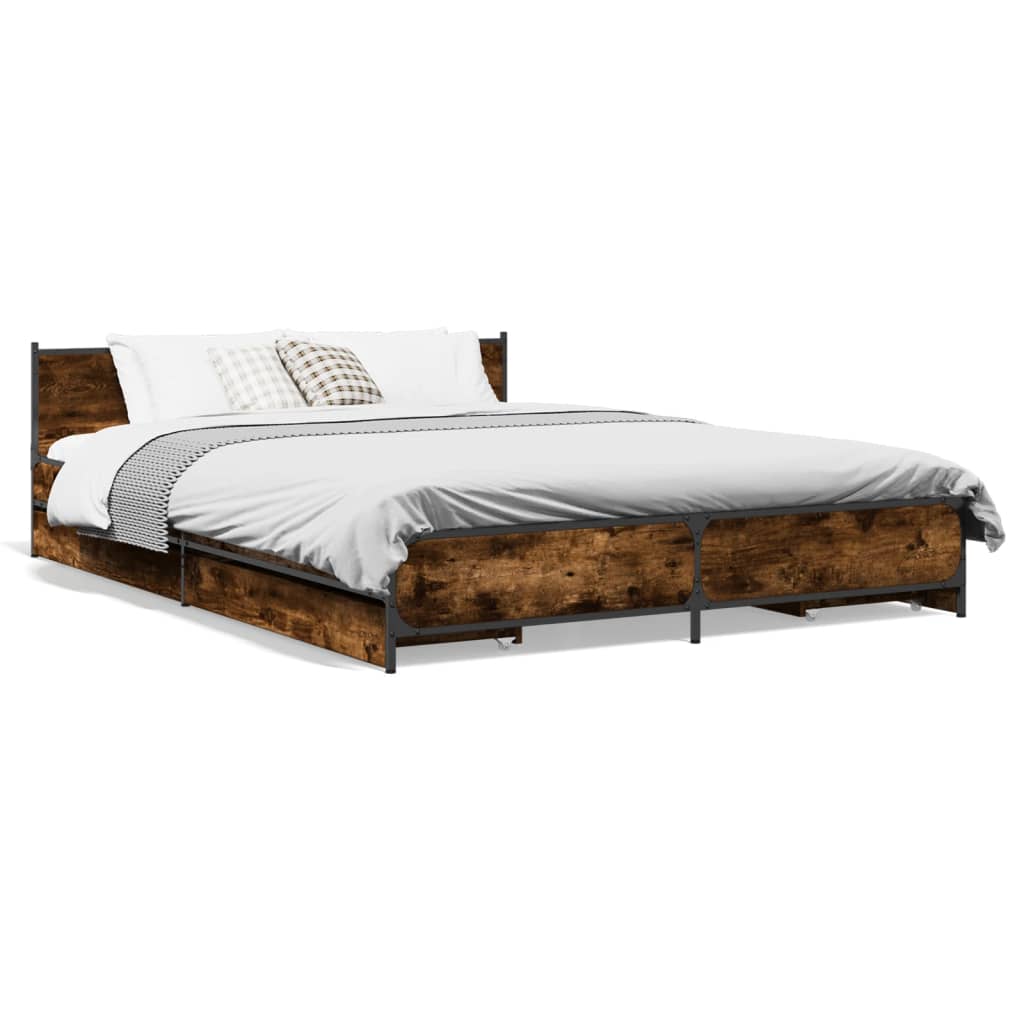 vidaXL Bed Frame with Drawers without Mattress Smoked Oak 160x200 cm