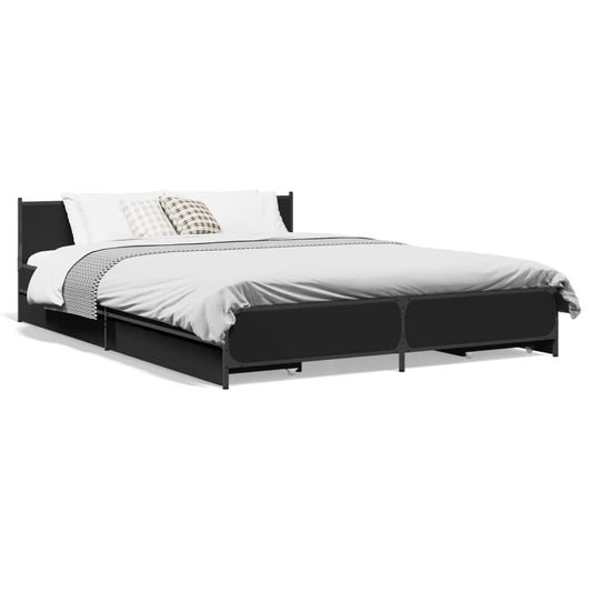 vidaXL Bed Frame with Drawers without Mattress Black 150x200 cm King Size