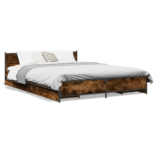 vidaXL Bed Frame with Drawers without Mattress Smoked Oak 150x200 cm King Size