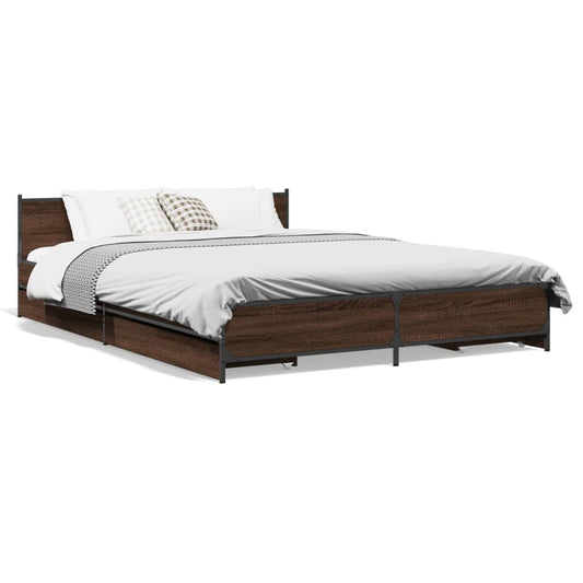 vidaXL Bed Frame with Drawers without Mattress Brown Oak 150x200 cm King Size