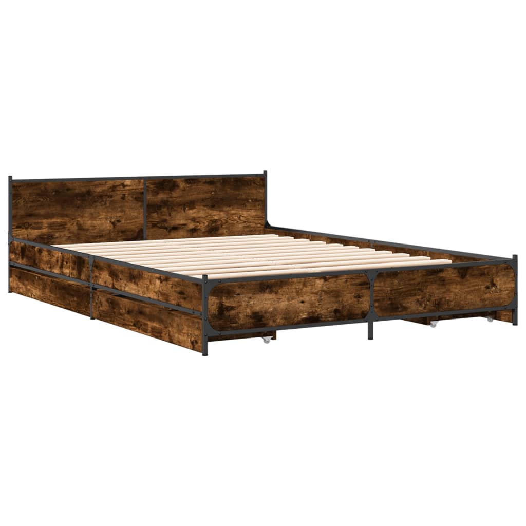 vidaXL Bed Frame with Drawers without Mattress Smoked Oak 140x200 cm