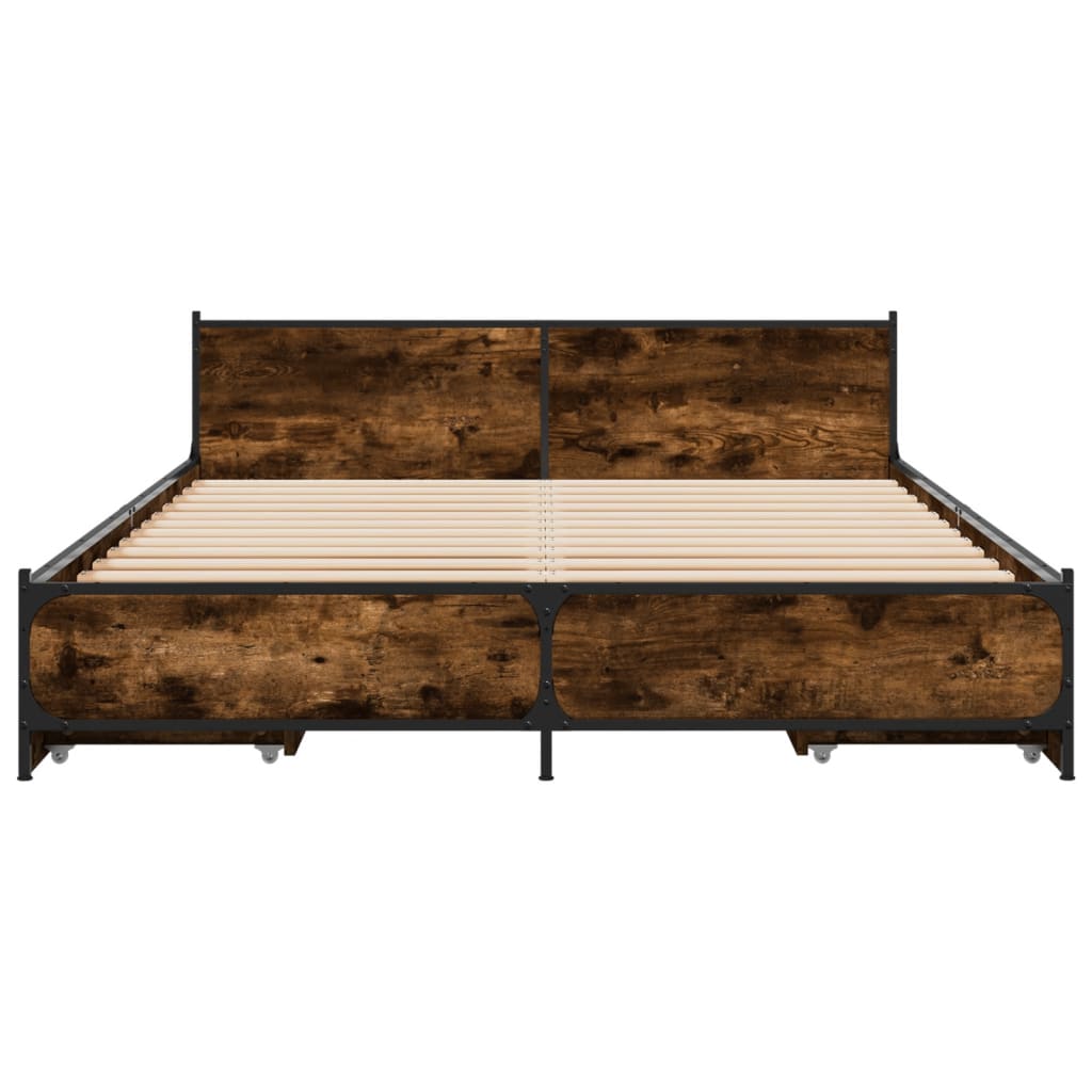 vidaXL Bed Frame with Drawers without Mattress Smoked Oak 140x200 cm