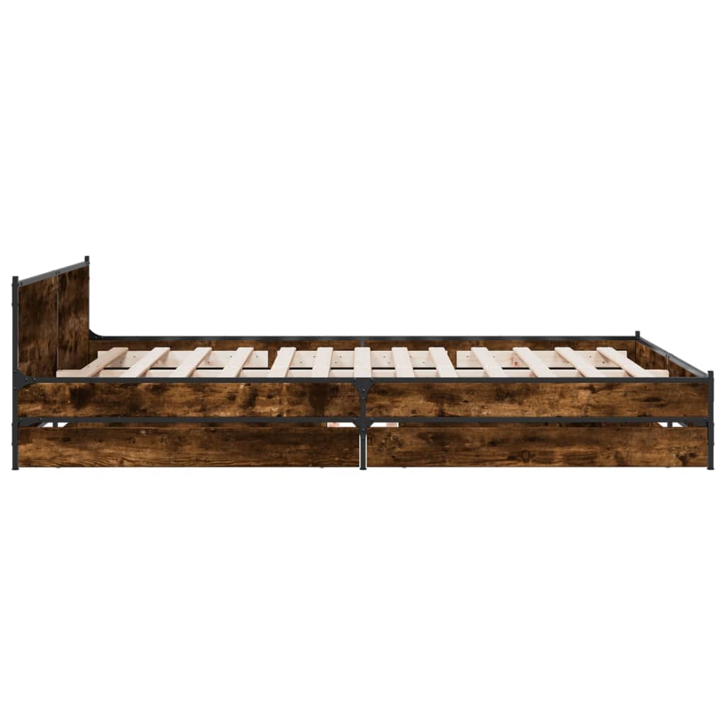 vidaXL Bed Frame with Drawers without Mattress Smoked Oak 140x200 cm