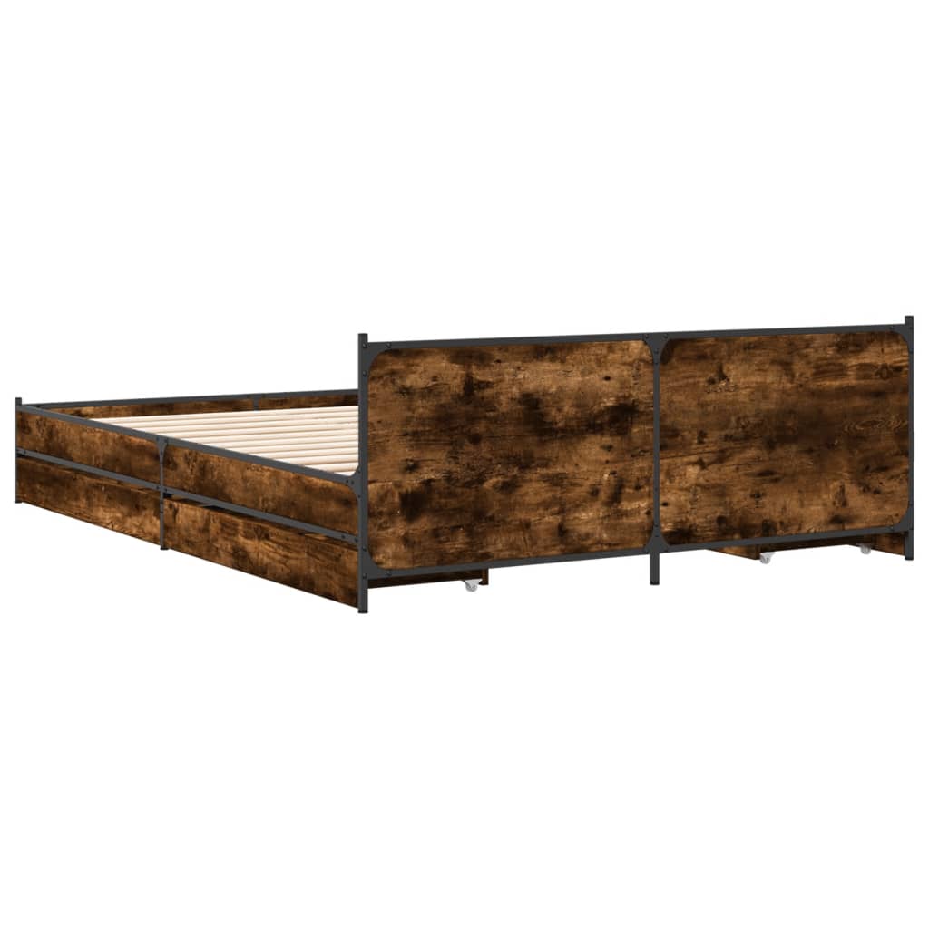 vidaXL Bed Frame with Drawers without Mattress Smoked Oak 140x200 cm