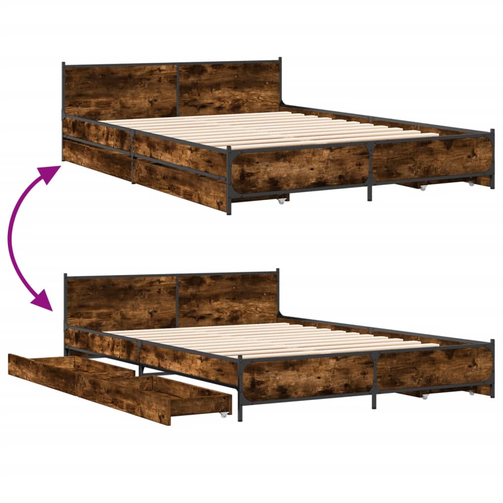 vidaXL Bed Frame with Drawers without Mattress Smoked Oak 140x200 cm