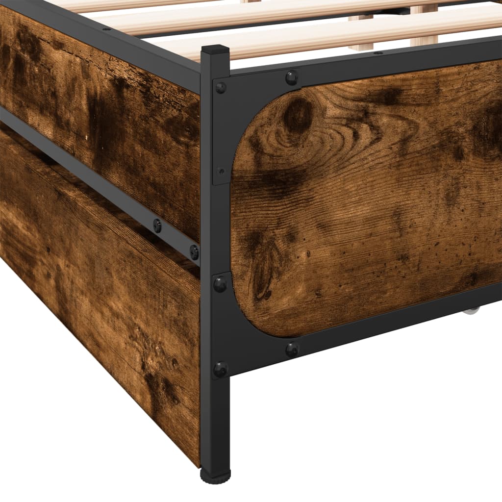 vidaXL Bed Frame with Drawers without Mattress Smoked Oak 140x200 cm