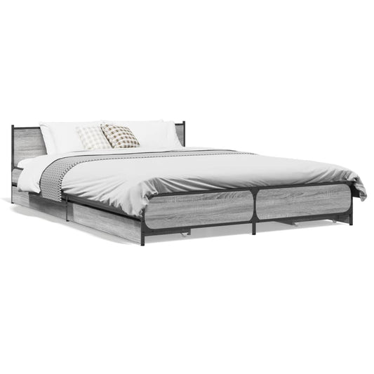 vidaXL Bed Frame with Drawers without Mattress Grey Sonoma 140x200 cm