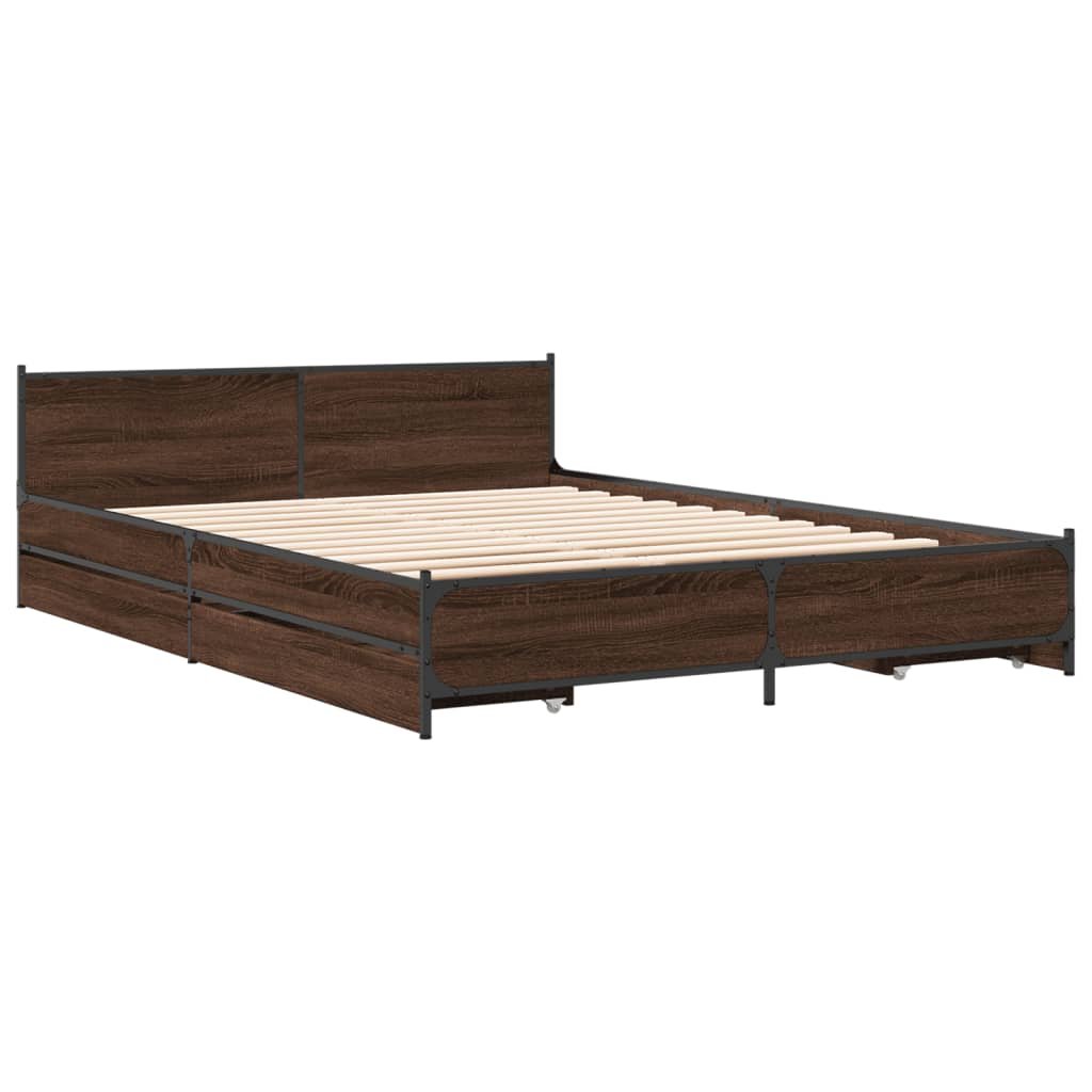 vidaXL Bed Frame with Drawers without Mattress Brown Oak 140x200 cm