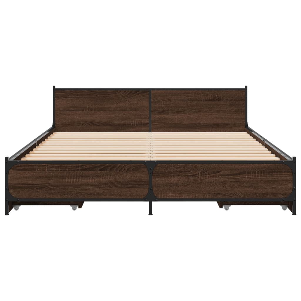 vidaXL Bed Frame with Drawers without Mattress Brown Oak 140x200 cm