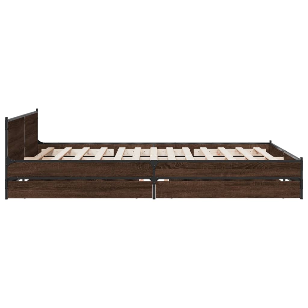 vidaXL Bed Frame with Drawers without Mattress Brown Oak 140x200 cm