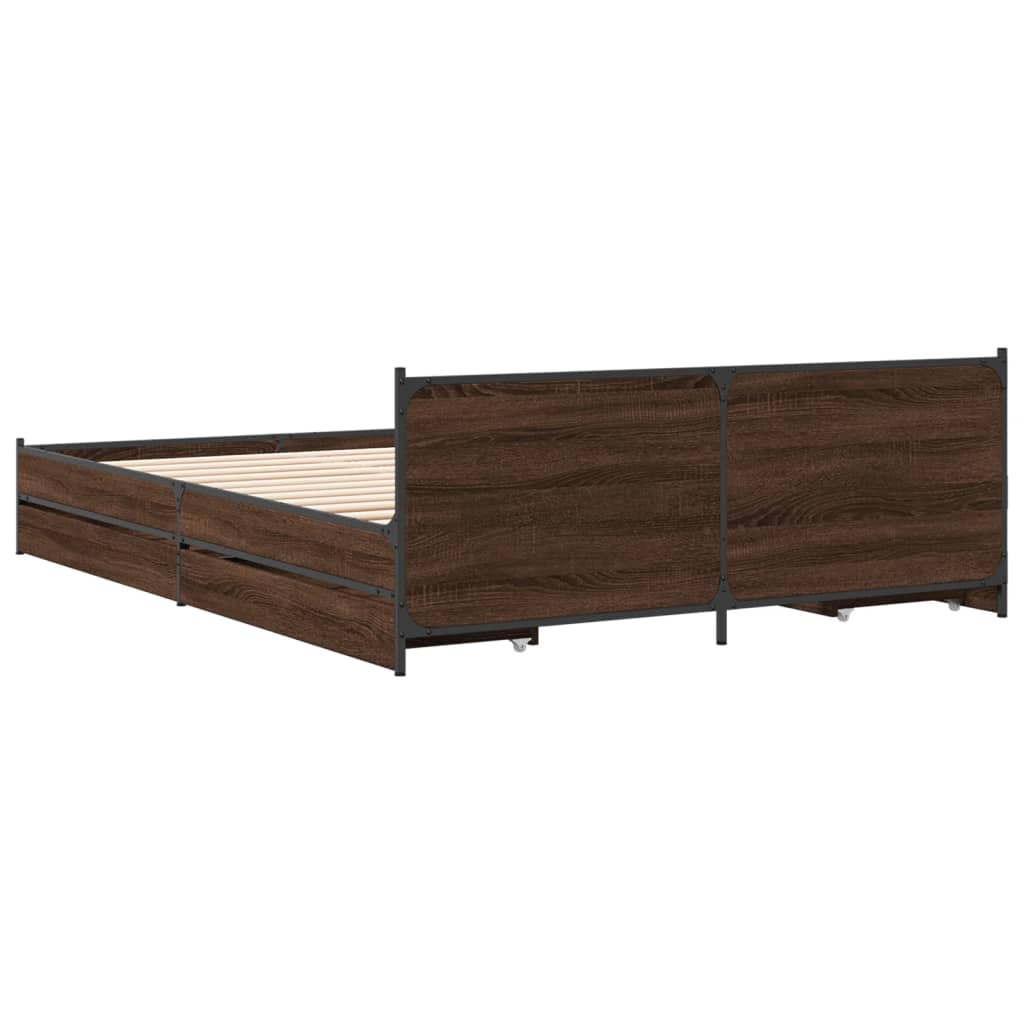 vidaXL Bed Frame with Drawers without Mattress Brown Oak 140x200 cm