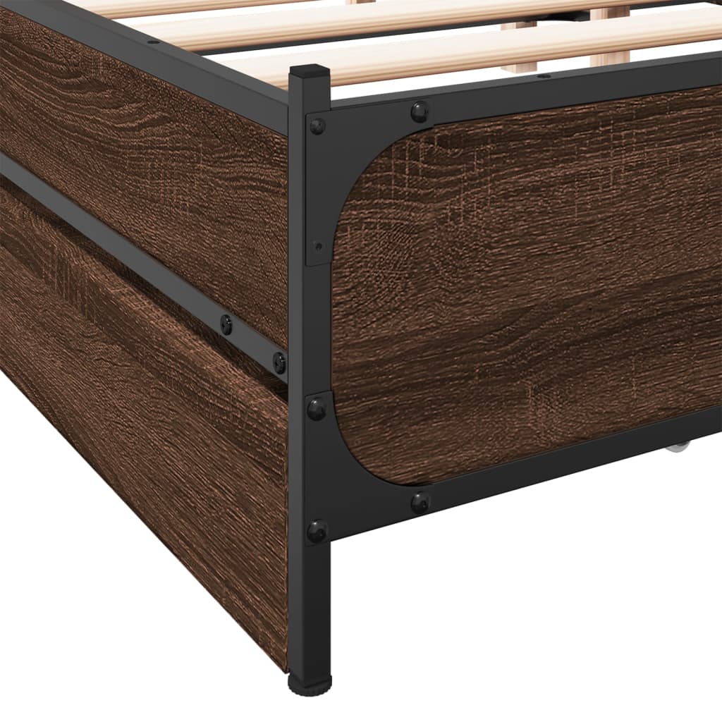 vidaXL Bed Frame with Drawers without Mattress Brown Oak 140x200 cm