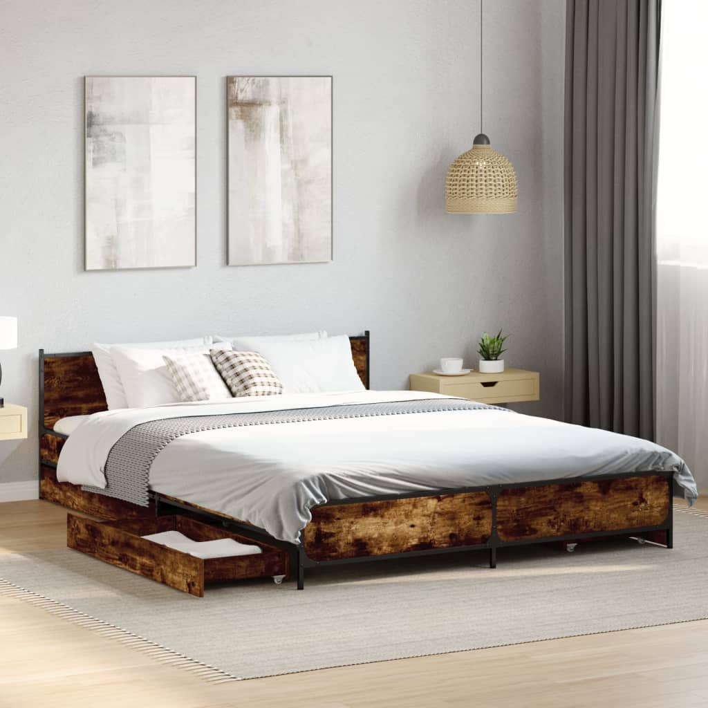 vidaXL Bed Frame with Drawers without Mattress Smoked Oak 120x200 cm