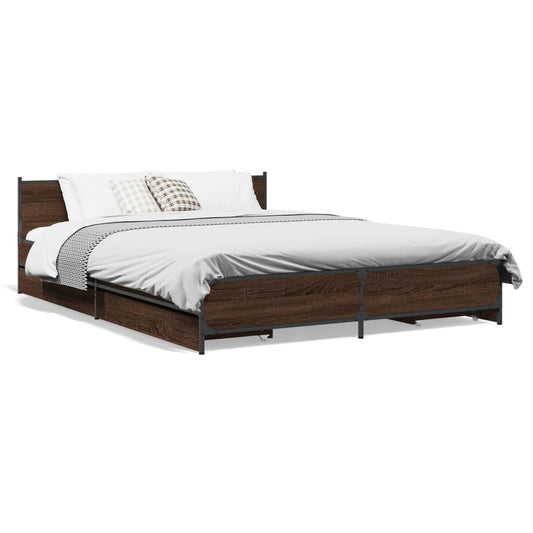 vidaXL Bed Frame with Drawers without Mattress Brown Oak 140x190 cm