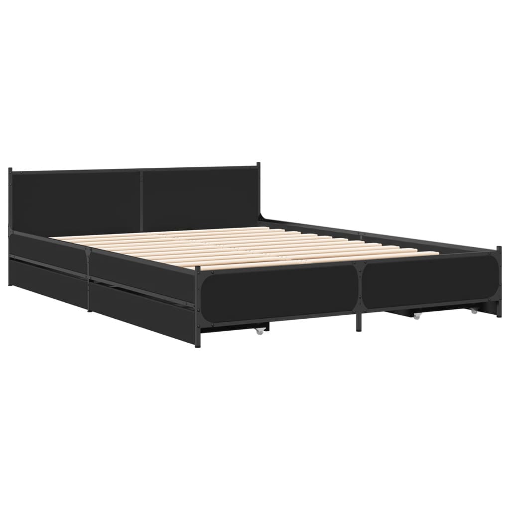 vidaXL Bed Frame with Drawers without Mattress Black 135x190 cm Double