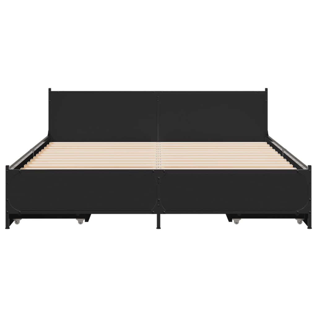 vidaXL Bed Frame with Drawers without Mattress Black 135x190 cm Double