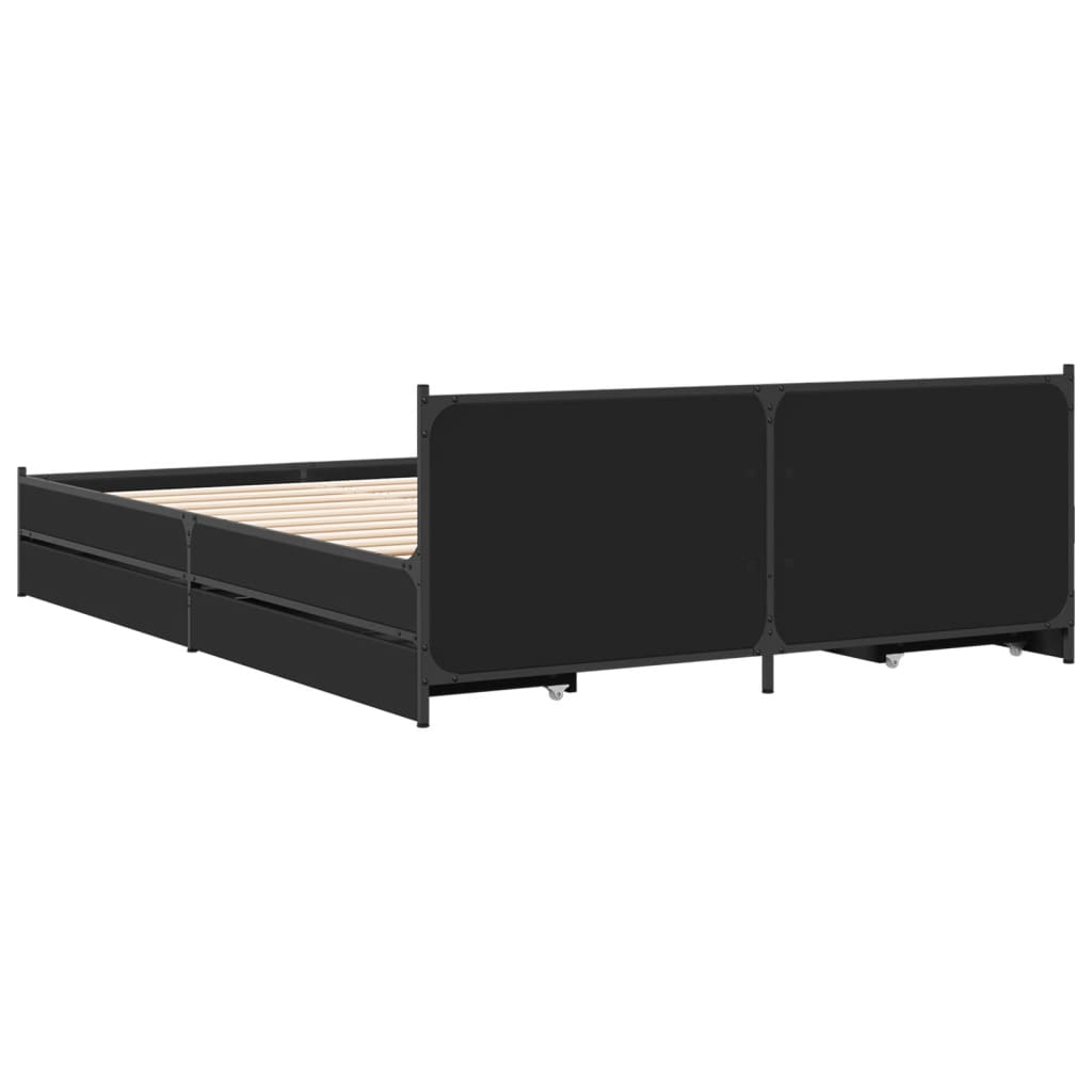 vidaXL Bed Frame with Drawers without Mattress Black 135x190 cm Double