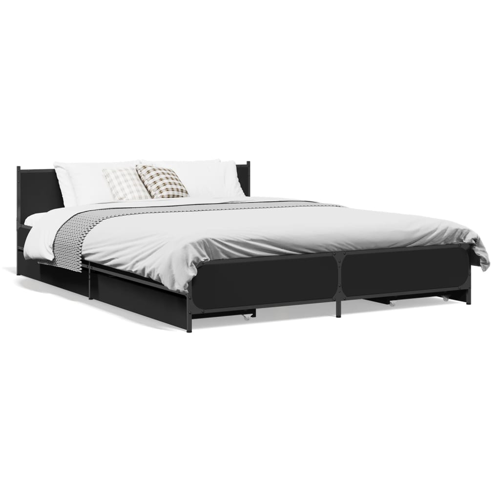 vidaXL Bed Frame with Drawers without Mattress Black 135x190 cm Double