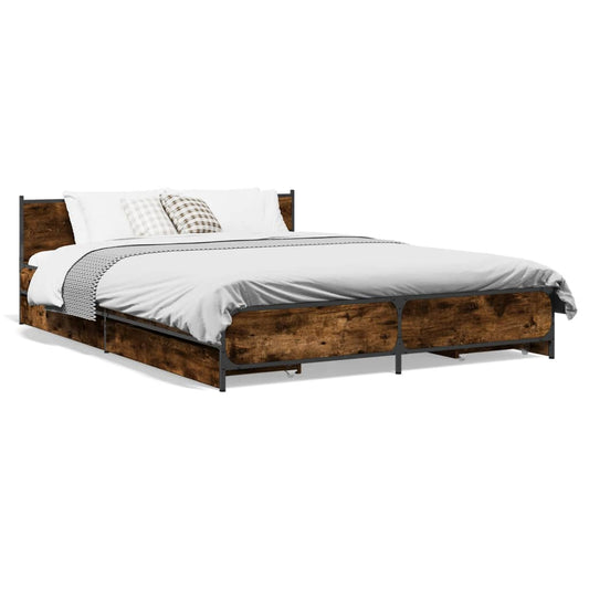 vidaXL Bed Frame with Drawers without Mattress Smoked Oak 135x190 cm Double