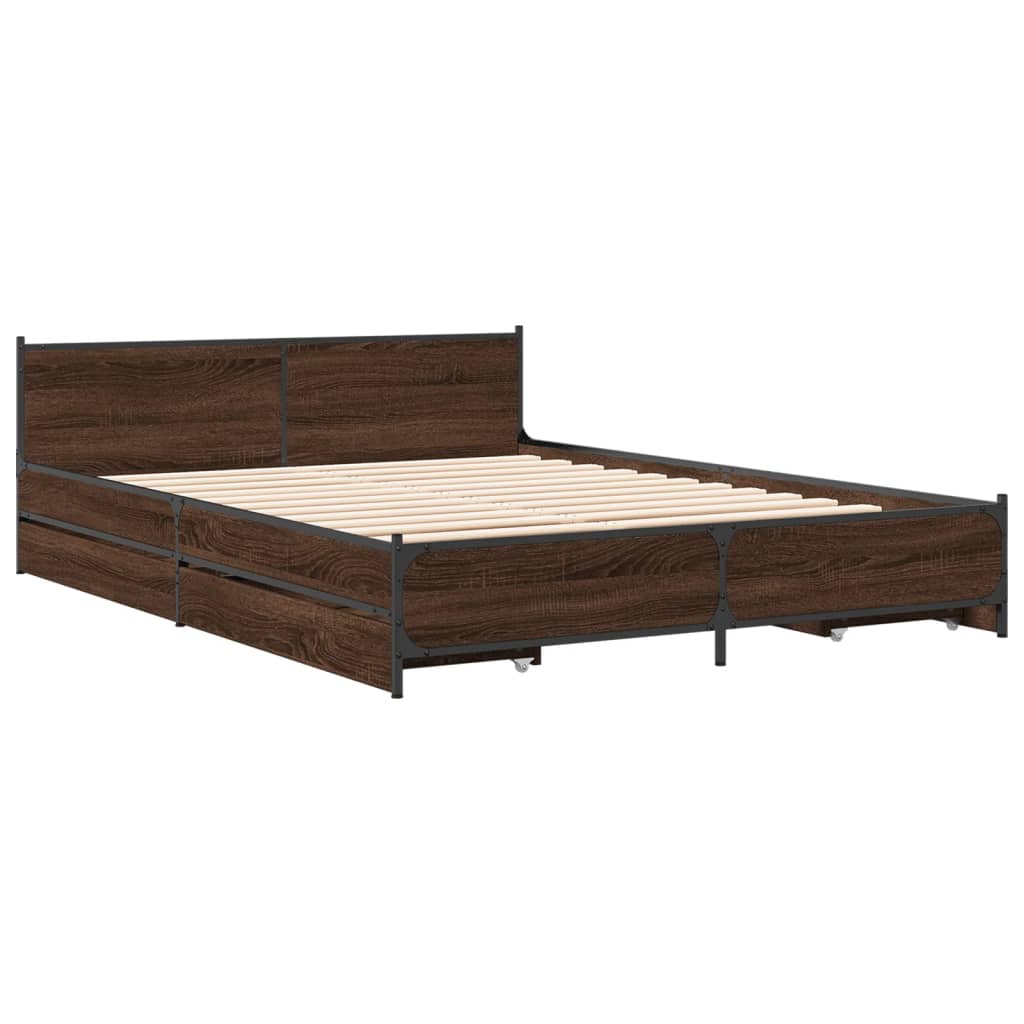 vidaXL Bed Frame with Drawers without Mattress Brown Oak 135x190 cm Double