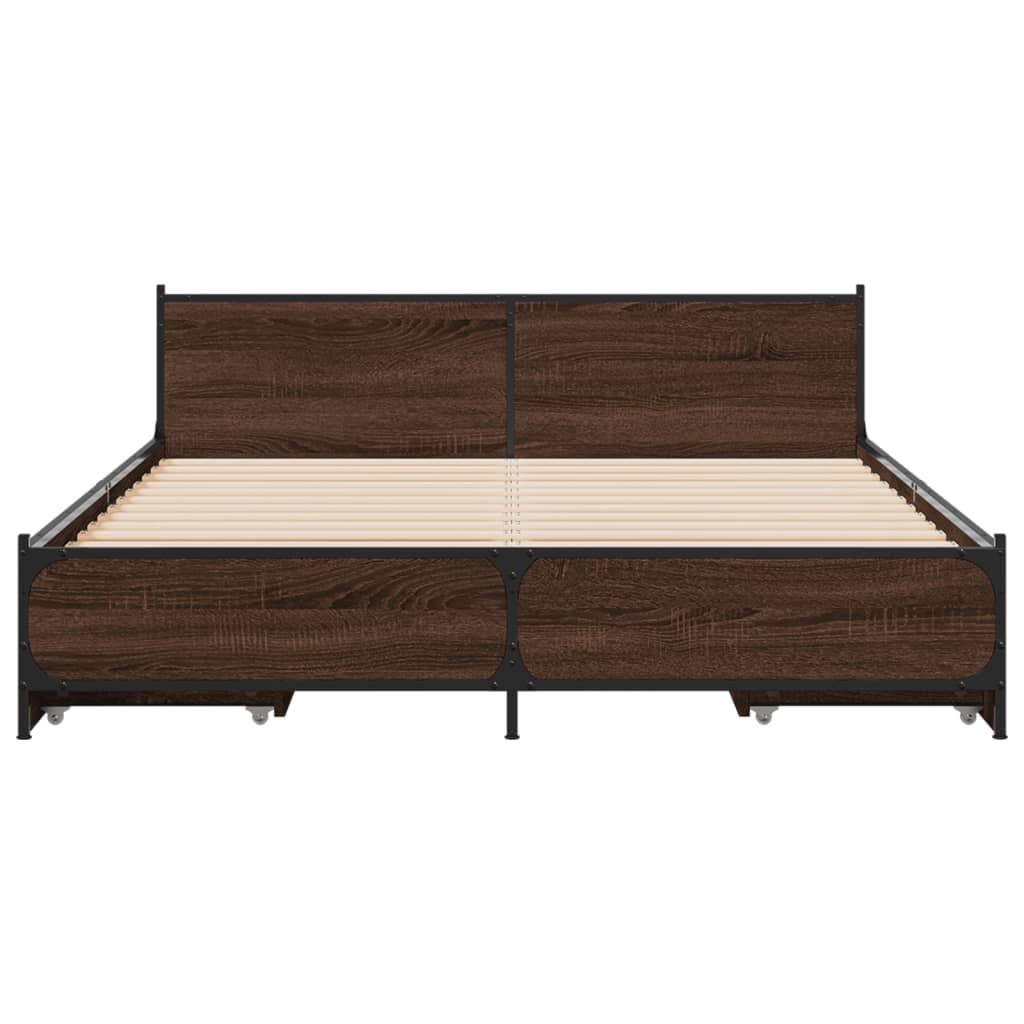 vidaXL Bed Frame with Drawers without Mattress Brown Oak 135x190 cm Double