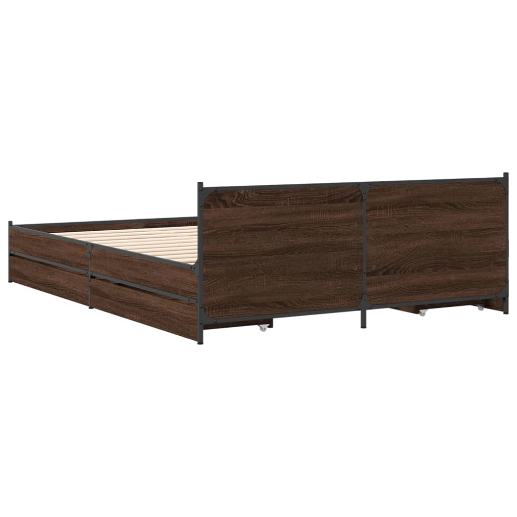 vidaXL Bed Frame with Drawers without Mattress Brown Oak 135x190 cm Double