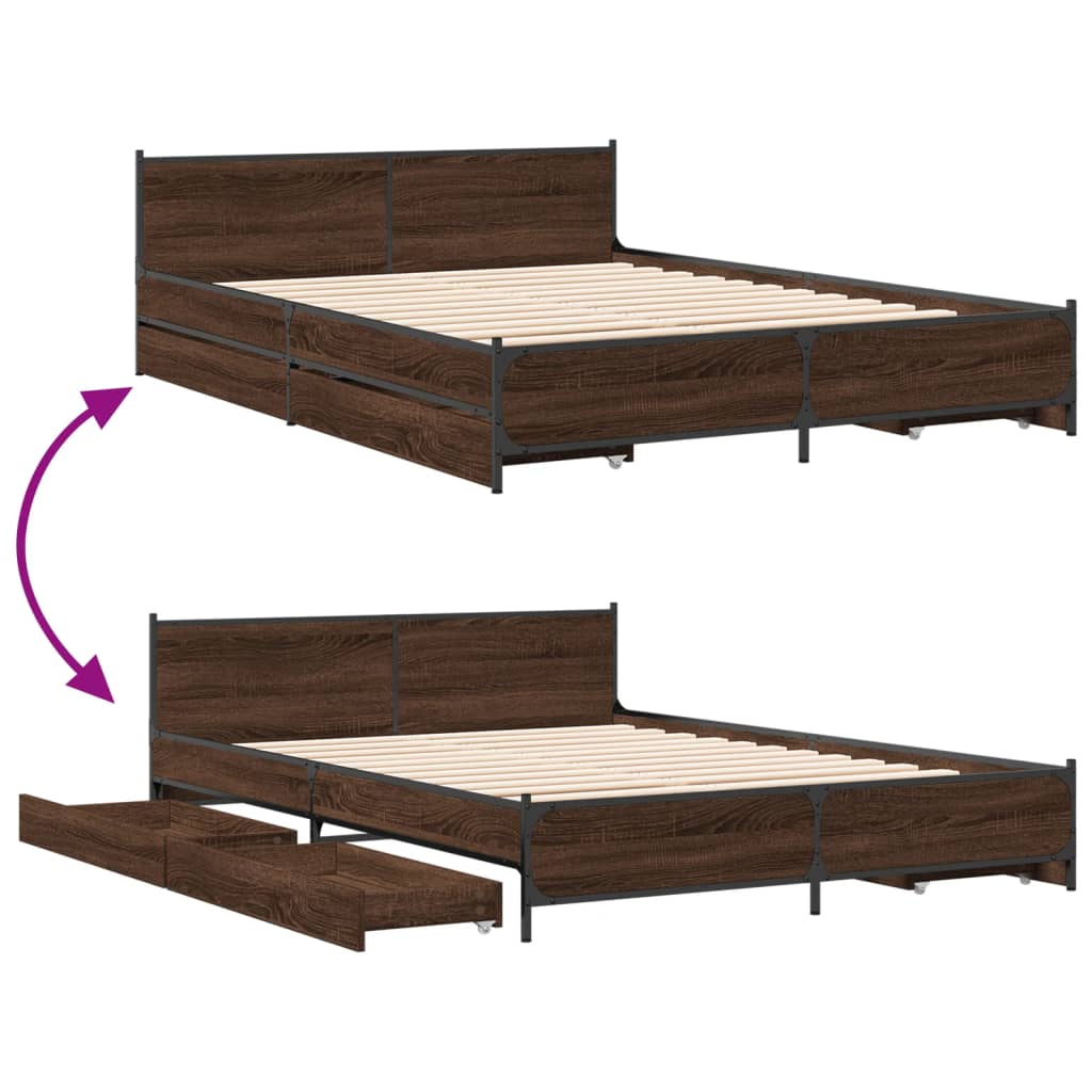 vidaXL Bed Frame with Drawers without Mattress Brown Oak 135x190 cm Double