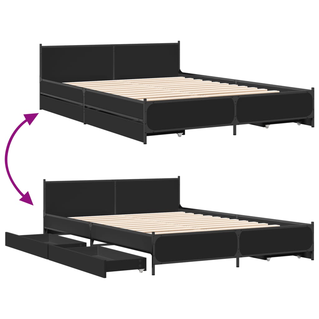 vidaXL Bed Frame with Drawers without Mattress Black 120x190 cm Small Double