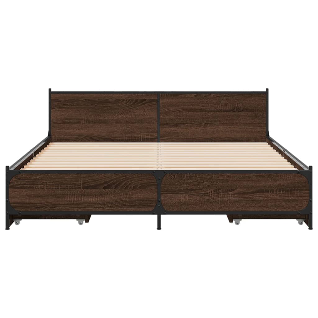 vidaXL Bed Frame with Drawers without Mattress Brown Oak 120x190 cm Small Double