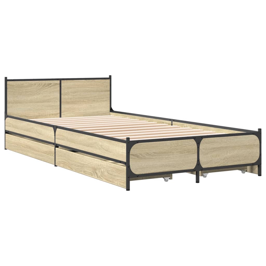 vidaXL Bed Frame with Drawers without Mattress Sonoma Oak 90x190 cm Single