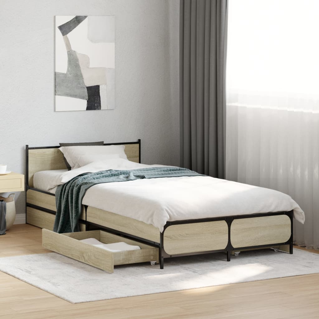 vidaXL Bed Frame with Drawers without Mattress Sonoma Oak 90x190 cm Single