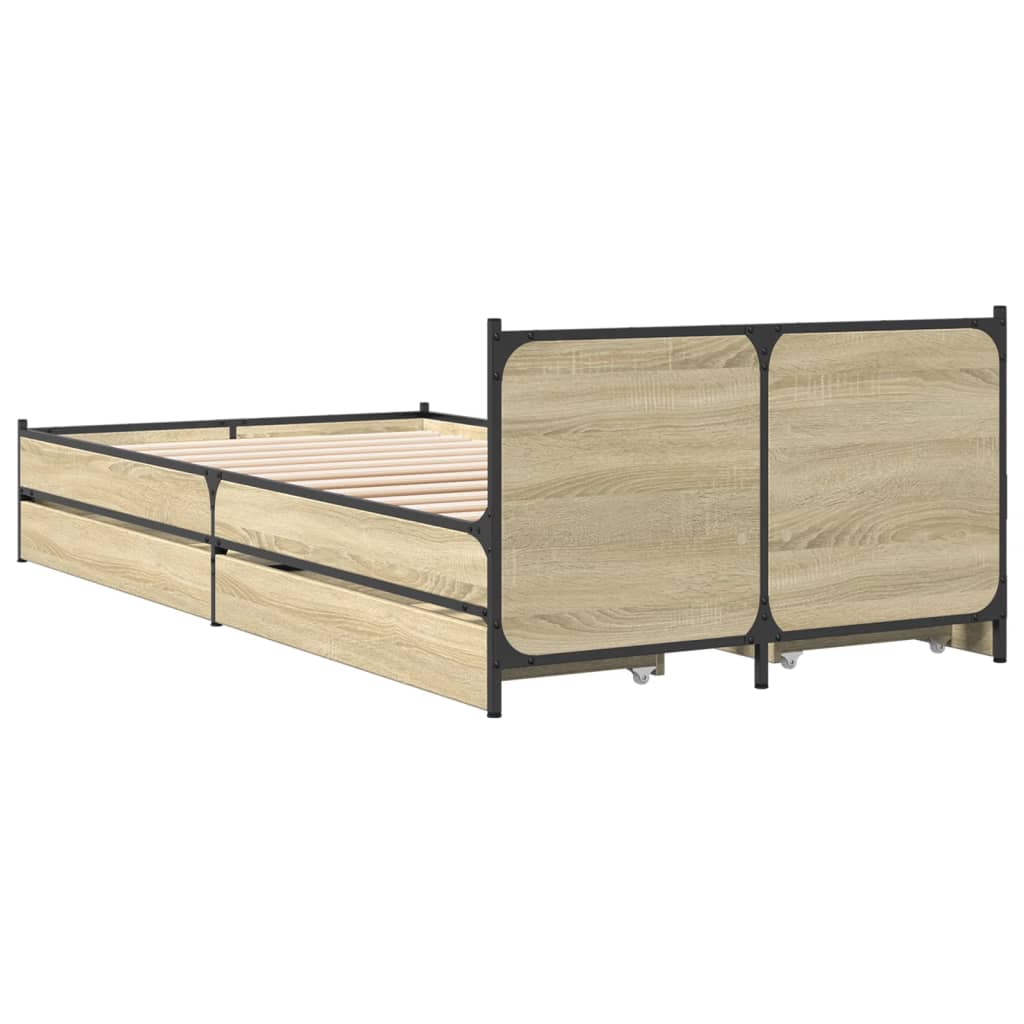 vidaXL Bed Frame with Drawers without Mattress Sonoma Oak 90x190 cm Single