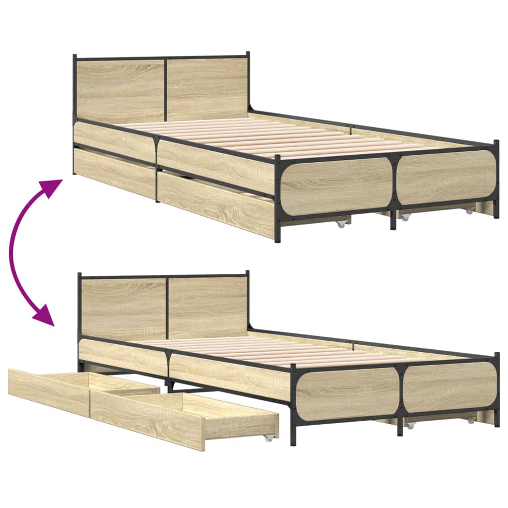 vidaXL Bed Frame with Drawers without Mattress Sonoma Oak 90x190 cm Single