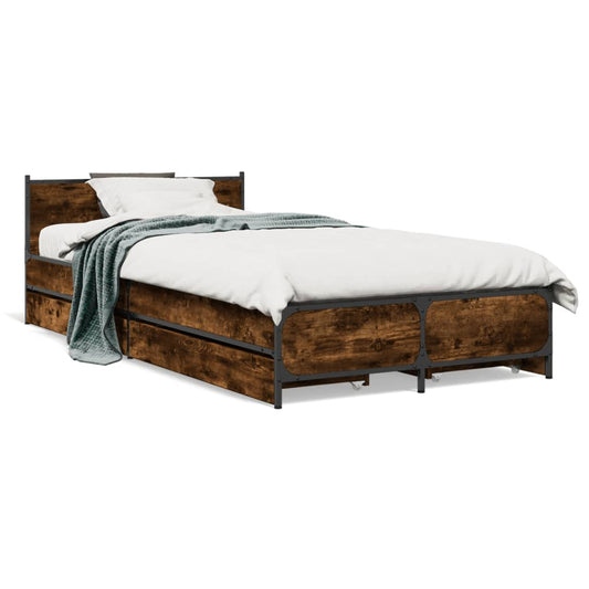 vidaXL Bed Frame with Drawers without Mattress Smoked Oak 90x190 cm Single